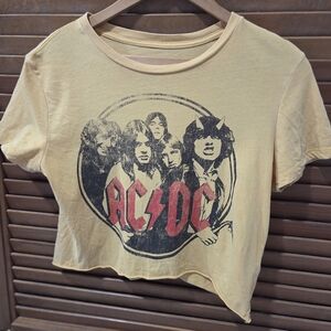 AC/DC Vintage distressed T-Shirt Highway To Hell Yellow Cropped raw hem  Small